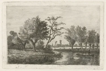 Rivier met een hengelaar in een boot