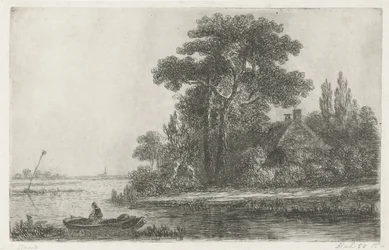 Rivierlandschap met baken
