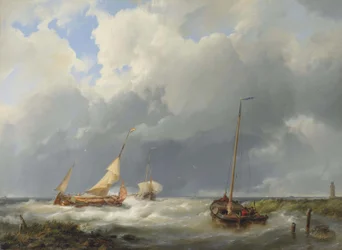 Kusttafereel met vissersschepen