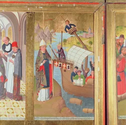 St. Nicolaas redt een schip, van het Hoofdaltaar van de St. Nicolaaskerk, 1481 (detail)