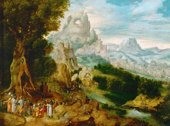 Landschap met predikende Johannes de Doper (olieverf op eikenhout)