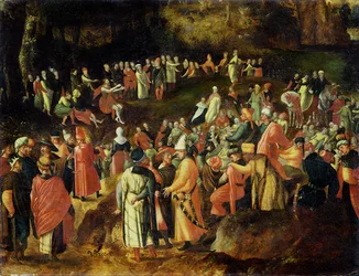 Johannes de Doper predikend tot de menigte (olieverf op paneel)