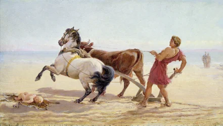 Odysseus ploegt het zand van de zee