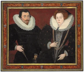 Dubbelportret van Sir John Harington (1560-1612), van Kelston, en Mary, Lady Harington (ca. 1571-1634), ca. 1589-93 (olieverf op paneel overgebracht op board)