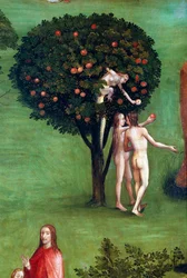 Drieluik van het Laatste Oordeel, linker paneel. Adam en Eva in het Paradijs (detail)