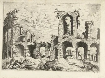 Tweede gezicht op het Colosseum te Rome Romeinse ruïnes