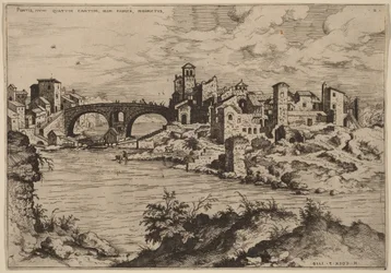Uitzicht op de Ponte Quattro Capi en het eiland in de Tiber