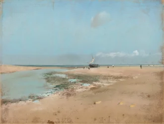 Strand bij laagwater (monding van de rivier)