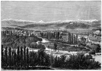De Pyreneeën gezien vanaf het terras van het kasteel in Pau, Frankrijk, 1879