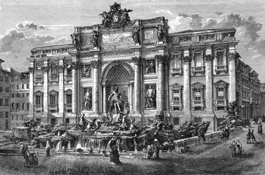 De fontein van Trevi, Italië, 19e eeuw