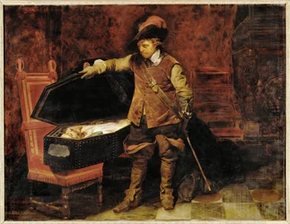 Cromwell opent de kist van koning Charles I (olieverf op doek)