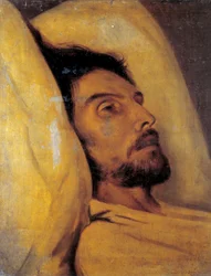 Portret van journalist Armand Carel op zijn sterfbed