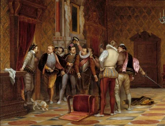Hendrik III (1574-1589) met de moordenaars van de hertog van Guise (Hendrik I van Lotharingen, hertog van Guise, bijgenaamd de Geschonden)