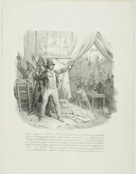 Kom binnen, dames en heren. Binnen ziet u de beroemde lithografie van de familieantoccini... Frontispice voor "Album van 1824".