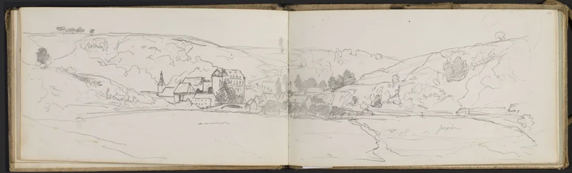 Dorpsgezicht met kleurannotaties (bladzijden uit een schetsboek)