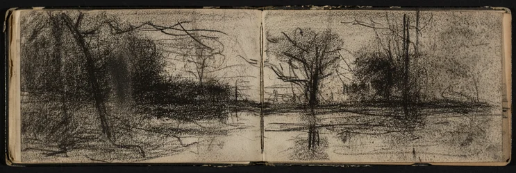 Landschap met vijver (bladzijde uit een schetsboek)
