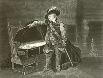 Cromwell bekijkt het dode lichaam van Karel I