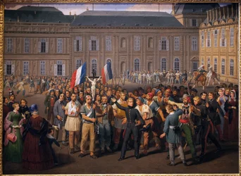 De polytechnici dragen het kruis gered uit de kapel van de Tuilerieën, tijdens de opstand van 24 februari