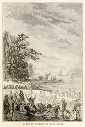 Groepen Hindoestanen van beide geslachten, uit De Reis om de Wereld in Tachtig Dagen door Jules Verne (1828-1905), 1873