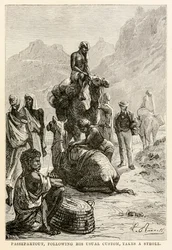 Passepartout, volgens zijn gebruikelijke gewoonte, maakt een wandeling, uit De Reis om de Wereld in Tachtig Dagen door Jules Verne (1828-1905), gegraveerd door Adolphe François Pannemaker (1822-1900), 1873