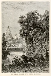 De rook vormde zich in spiraalvormige kolommen, uit De Reis om de Wereld in Tachtig Dagen door Jules Verne (1828-1905), 1873
