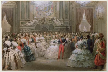 Koningin Victoria (1819-1901) en Prins Albert (1819-61) bij een galadiner gegeven door Napoleon III en Eugenie, 1853