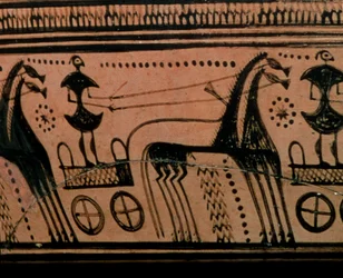 Urn met afbeelding van een wagenmenner, Geometrisch