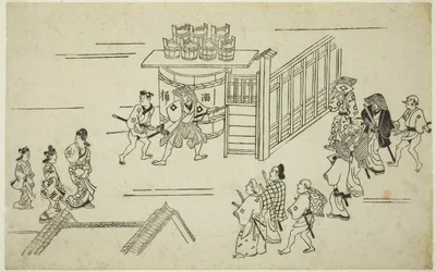 Ingang naar Ageyacho, uit de serie "Het Uiterlijk van Yoshiwara (Yoshiwara no tei)", ca. 1681-84