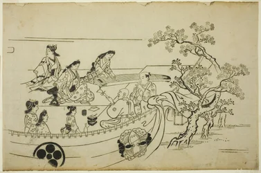 Bloemenkijkfeest met Wapendragend Gordijn, uit de serie "Bloemenkijken in Ueno (Ueno hanami no tei)"