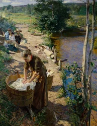 Schoonmaaksters bij de rivier