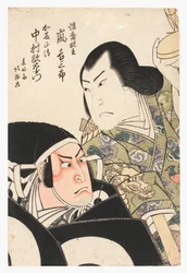 Nakamura Utaemon III als Masakiyo en
Arashi Kichisaburo als Koretaka, ca. 1818 - 21.
21 (osaka-afdruk op één vel)