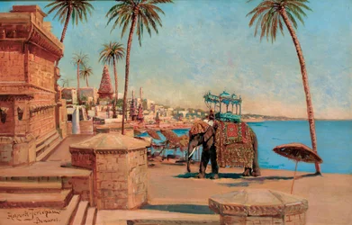 Een staat-olifant bij de Raja, Benares