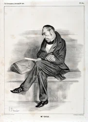 Kunstwerk door Honore Daumier (1808-1879). Charivari dateert uit 1833: Serie Celebrites de la caricature M. Guiz... MUSEUM VAN SCHONE KUNSTEN - PALEIS LONGCHAMP, MARSEILLE