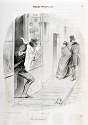 Kunstwerk door Honore Daumier (1808-1879). Charivari dateert uit 1840 Serie MORIES CONJUAL Het is mijn vrouw!!! MUSEUM VAN SCHONE KUNSTEN - PALEIS LONGCHAMP, MARSEILLE