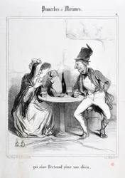 Werk van Honore Daumier (1808-1879). Charivari dateert uit 1840: Serie PROVERBES ET MAXIMES qui aime Bertrand aime son chien MUSEE DES BEAUX ARTS - PALAIS LONGCHAMP, MARSEILLE