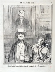 Kunstwerk door Honore Daumier (1808-1879). Charivari uit 1857: Serie SALON DE 1857 