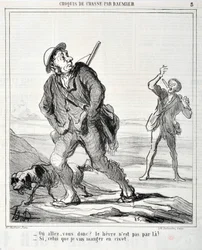Kunstwerk door Honore Daumier (1808-1879) Charivari uit 1864: Serie Sketch de Chasse 