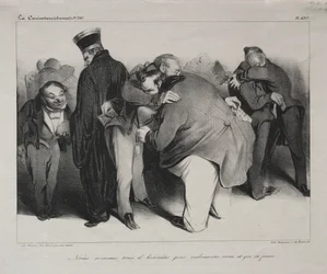 Karikatuur, plaat 439: Wij zijn allemaal eerlijke mannen, laten we elkaar omhelzen en het hierbij laten, 1834