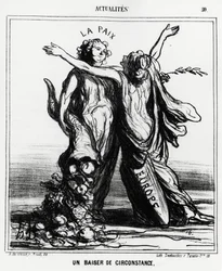 Europa en vrede: een speciale kus (illustratie door Honore Daumier, gepubliceerd in Charivari, gedateerd 1 april)
