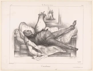 Karikatuur van Gilbert du Motier, markies de la Fayette, tijdens een nachtmerrie