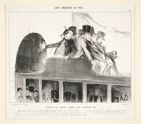 De ingang van de grote spoorwegtunnel, uit Les Chemins de Fer, in Le Charivari, 22 maart 1844