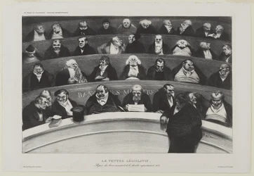 Le Ventre Législatif: Aspect des bancs ministériels de la chambre improstituée de 1834, of De Wetgevende Buik: Uitzicht op de ministeriële banken in de Kamer van Prostitutie van 1834