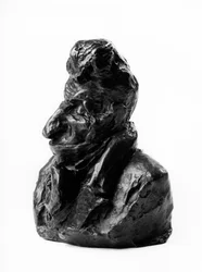 De bustes van de Celebrites du Juste Milieu. Karikatuur door Jean Auguste Chevandier de Valdrome, afgevaardigde en paar van Frankrijk. De domme. Beeldhouwwerk door Honore Daumier, 19e eeuw