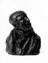 De bustes van de ""Beroemdheden van het Juiste Midden"" ""Verondersteld portret (karikatuur) door Pierre Nicolas Berryer (1757-1841), advocaat. De knorrige."" Beeldhouwwerk door Honore Daumier (1808-1879) 19e eeuw. Inv L 48.22 Dim in cm H 15 x L 1 Musee de