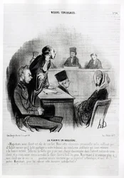 Huwelijk: Klacht over overspel. Illustratie door Honore Daumier (1808-1879), gepubliceerd in het nieuws in "Charivari", gedateerd 20 november 1840.