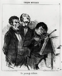 Muzikale schetsen: een moeilijk passage (illustratie door Honore Daumier, gepubliceerd in Charivari, gedateerd 5 maart 1852)