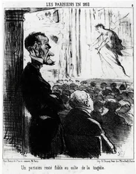 Parijzenaars in 1852: een Parijzenaar blijft trouw aan de cultus van tragedies (illustratie door Honore Daumier, gepubliceerd in Charivari, gedateerd 26 januari 1852)