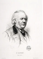 Portret van Honore Daumier (1808-1879), Franse graveur, schilder en beeldhouwer. Massard gravure. Dim: 15x11,5cm. Arbaud Museum.