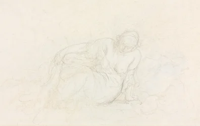 Liggende vrouw leunend op haar arm, verso, 1855-1860