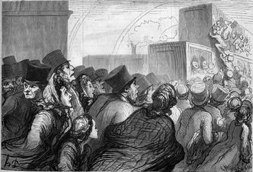 Zondagreizigers. Cartoon door Honore Daumier (1808-1879). Gravure in 